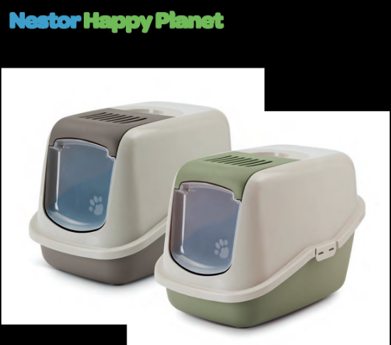 Savic - Закрита котешка тоалетна Nestor Happy Planet 56x39x38.5 см, мока/сиво